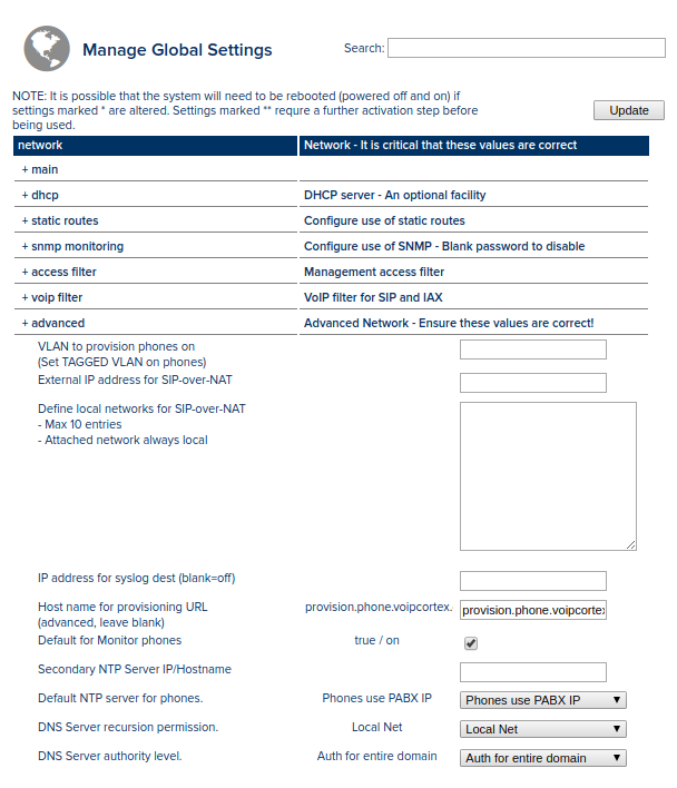 Global Settings Advanced