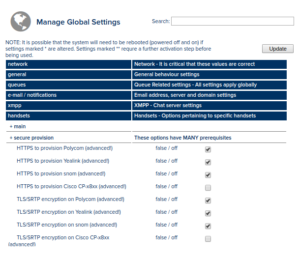 Global Settings Handsets